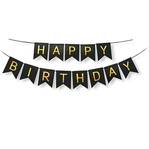 Patladı Gitti Siyah Zemin Gold Happy Birthday Banner
