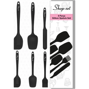 Shop-Set  Isıya Dayanıklı Yanmaz Yapışmaz Silikon Spatula Seti 6 Parça Siyah