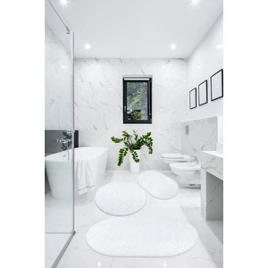 3'lü Banyo Halısı Paspası Peluş Klozet Takımı-Beyaz 60X90(ELİPS)-50X60(ELİPS)-60X60(YUVARLAK)