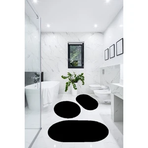 3'lü Banyo Halısı Paspası Peluş Klozet Takımı-Siyah 60X90(ELİPS)-50X60(ELİPS)-60X60(YUVARLAK)