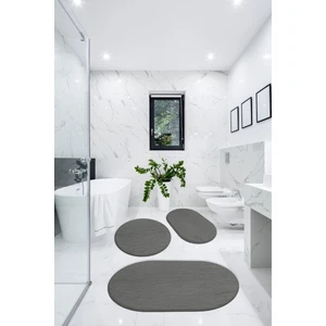 3'lü Banyo Halısı Paspası Peluş Klozet Takımı-Koyu Gri 60X90(ELİPS)-50X60(ELİPS)-60X60(YVRLK)