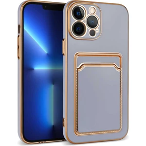 Apple iPhone 13 Pro Max Kılıf Kenarı Gold Renkli Silikon Bark Kapak Kartlıklı Kapak