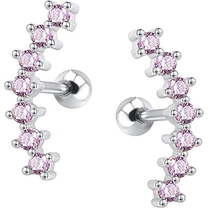 By Dilek Çetin Accessory Çelik Pembe Yedi Taşlı Kıkırdak Helix Tragus Piercing (1 Adet)