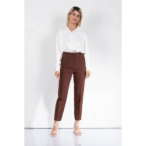 Kadın Kahve Pileli Boru Paça Kumaş Pantolon