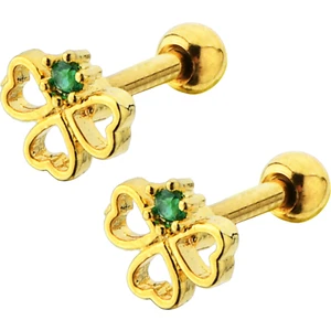 By Dilek Çetin Accessory Çelik Yeşil Taşlı Yonca Model Kıkırdak Helix Tragus Piercing