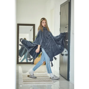 Softline Peluş Wellsoft Kapüşonlu Püsküllü Panço