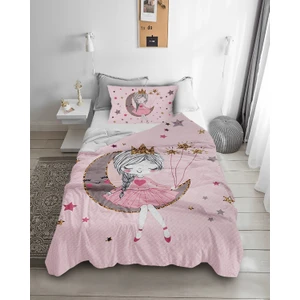 Bebişim Halı Ayda Oturan Sevimli Kız Desenli Tek Kişilik Pike ( Yastık Kılıflı )