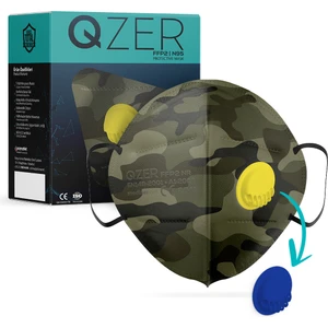 Qzer Yeşil Kamuflaj Desenli 5 Katlı Ventilli Ffp2 Nr N95 Maske