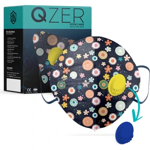 Qzer Lacivert Çiçek Desenli 5 Katlı Ventilli Ffp2 Nr N95 Maske