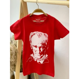Mojo Bebek Unisex Çocuk Atatürk Baskılı Kısa Kol T-Shirt 9034 Kırmızı