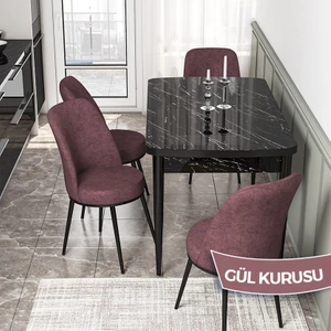 Concept Via Serisi Siyah Mermer Desen 80X132 Açılabilir Mutfak Masası Takımı 4 Adet Sandalye