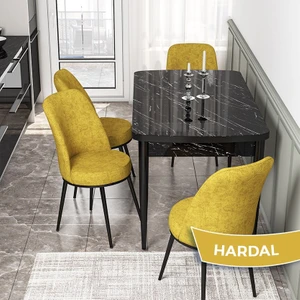 Concept Via Serisi Siyah Mermer Desen 80X132 Açılabilir Mutfak Masası Takımı 4 Adet Sandalye