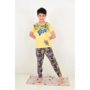 Erkek Çocuk Kısa Kollu Pijama Takımı Wow Model Sarı