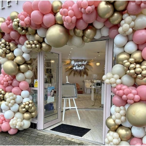 Eğlence Marketi Krom Gold Toz Pembe Sütlü Kahve ve Duman Balon Zinciri 50 Adet