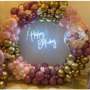 Eğlence Marketi Krom Gold Yaban Çileği ve Makaron Pembe Balon Zinciri 100 Adet