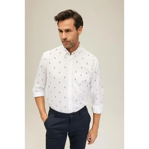 Regular Fit Gömlek Yaka Desenli Uzun Kollu %100 Pamuk Gömlek Z3002AZ23SP