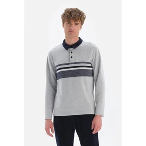 Gri Patlı Yakalı Jakarlı Sweatshirt