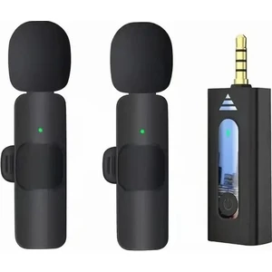 K35-2 Wireless (Kablosuz Mikrofon) Jaklı Ergonomik Tak Çalıştır Jak Audio Android Telefon Araç Uyumlu Çiftli Yaka Mikrofonu