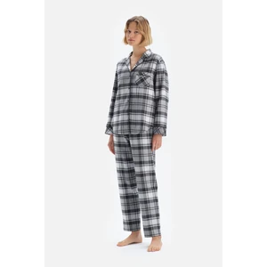 Gri Uzun Kol Dokuma Pijama Takım