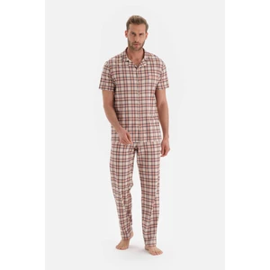 Gri Gömlek Yaka Ekose Örme Pijama Takımı