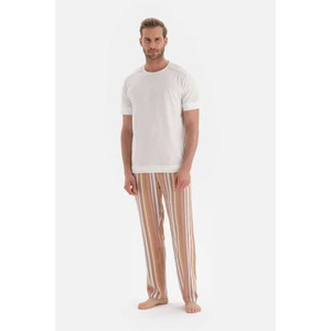 Ekru Kısa Kollu Reglan Kol Örme Pijama Takımı