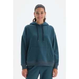 Petrol Kapüşonlu Önde Cep Dewtayli Sweatshirt