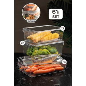 Meleni Home 6'Lı Kapaklı Buzdolabı Düzenleyici Buzdolabı Içi Düzenleyici Organizer Slim Maxi Mega