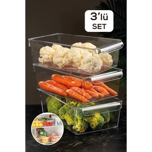 Meleni Home 3'Lü Buzdolabı Düzenleyici - Şeffaf Buzdolabı Içi Düzenleyici Organizer 10 X 32,5 X 20 Cm