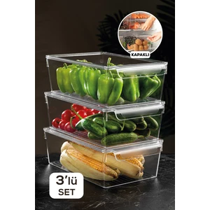 Meleni Home 3'Lü Set Kapaklı Buzdolabı Düzenleyici Buzdolabı Içi Düzenleyici Organizer 10 X 32,5 X 20 Cm