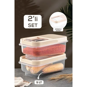 Meleni Home 2'li Multibox 5 Lt Bakliyat Saklama Kabı - Kayar Kapaklı Erzak Saklama Kabı Un Kabı Krem