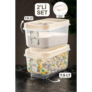 Meleni Home 2'li 7,5 Lt Kayar Kapaklı Tablet Deterjan Saklama Kutusu - Etiketli Deterjan Saklama Kabı Krem