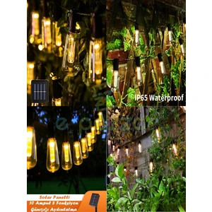 10'lu Multibulb Ampul 8 Fonksiyonlu Festival Kamp Bahçe Solar Panelli LED Işık Dizeleri Günışığı