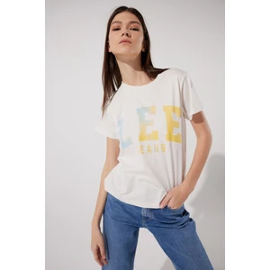 Loose Fit Rahat Kesim %100 Pamuk Bisiklet Yaka Kırık Beyaz Tişört