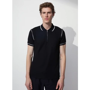 Polo Yaka Jakarlı Siyah Erkek T-Shirt VIDAR
