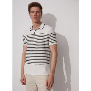 Polo Yaka Çizgili Beyaz Erkek T-Shirt PORTER