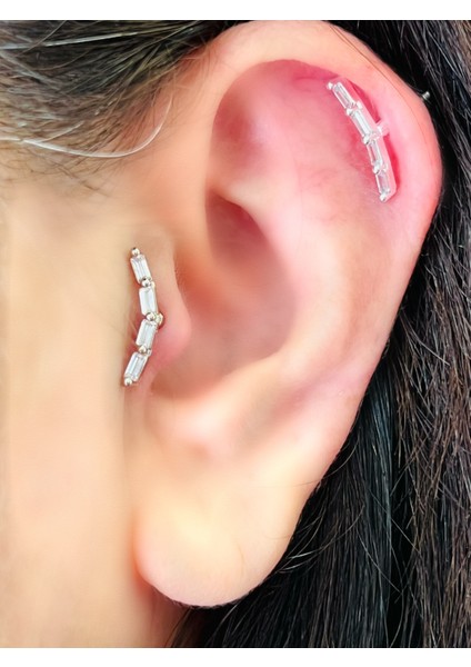 Çelik Baget Taşlı Kıkırdak Helix Tragus Piercing (1ADET)