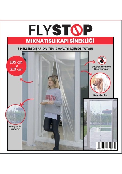 Flystop Mıknatıslı Kapı Sinekliği 105X210 cm Cırt Bantlıdır