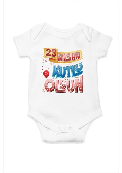 23 Nisan Kutlu Olsun Özel Tasarım Bebek Zıbın Pamuklu Çıtçıtlı Body