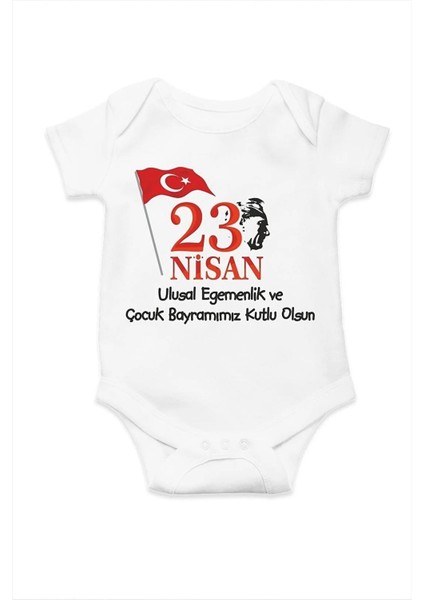 23 Nisan Ulusal Egemenlik ve Çocuk Bayramı Özel Tasarım Bebek Zıbın Pamuklu Çıtçıtlı Body