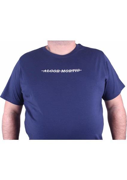 Büyük Beden Sıfır Yaka Tişört Algor Mortis 23173 Marin fiyatları