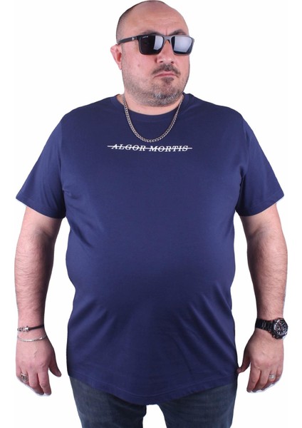 Büyük Beden Sıfır Yaka Tişört Algor Mortis 23173 Marin modelleri