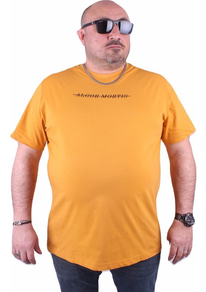 Büyük Beden Sıfır Yaka Tişört Algor Mortis 23173 Hardal