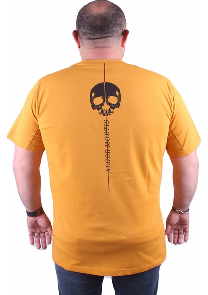 Büyük Beden Sıfır Yaka Tişört Algor Mortis 23173 Hardal fiyatları