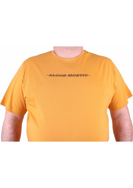 Büyük Beden Sıfır Yaka Tişört Algor Mortis 23173 Hardal modelleri