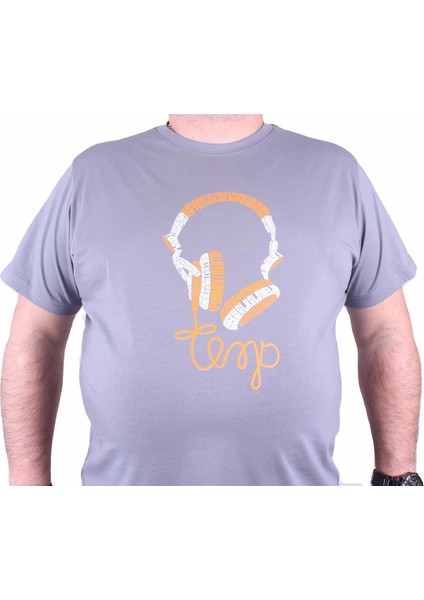 Büyük Beden Sıfır Yaka Tişört Headphone 23172 Gri fiyatları