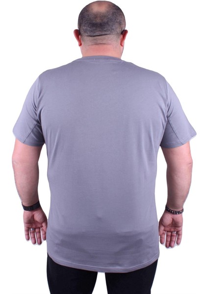 Büyük Beden Sıfır Yaka Tişört Headphone 23172 Gri modelleri