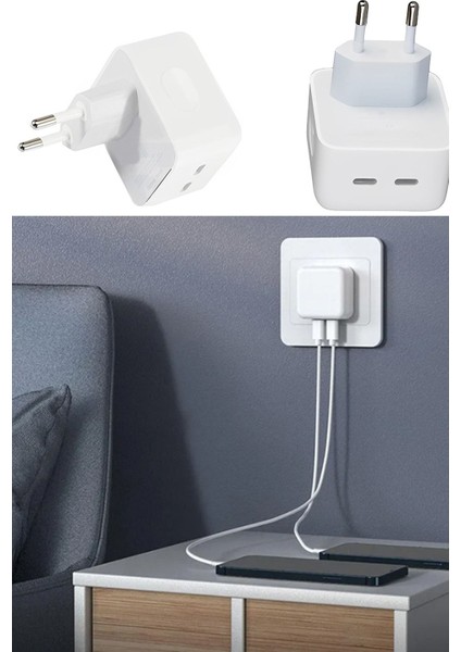 35 Watt Hızlı Şarj Adaptörü Type-C Girişlidir. Çift Girişlidir Kablo Yoktur. Sadece Adaptördür.