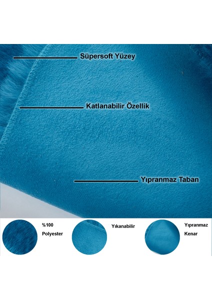 Süpersoft Peluş Post Halı Tavşan Mavi