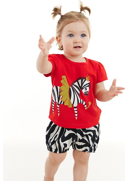 Balerin Zebra Kız Bebek T-Shirt Poplin Şort Takım