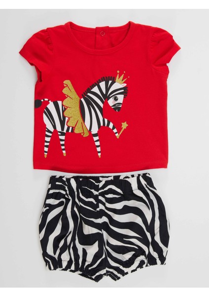 Balerin Zebra Kız Bebek T-Shirt Poplin Şort Takım